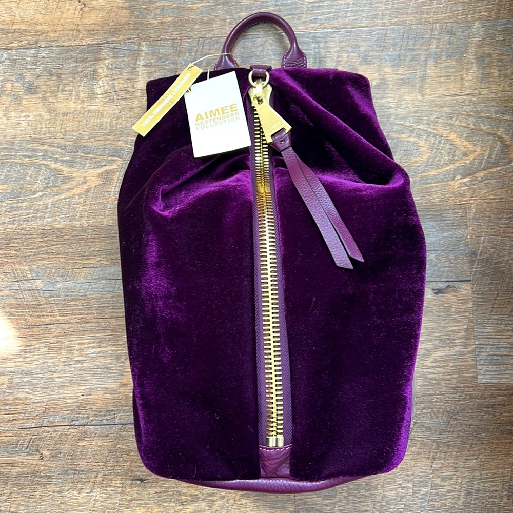 Aimee Kestenberg Purple Velvet & Leather Backpack